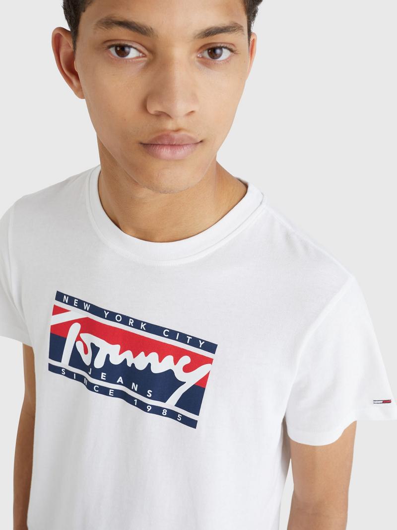 Férfi Tommy Hilfiger Nyc logo Póló Fehér | HU 840TCE